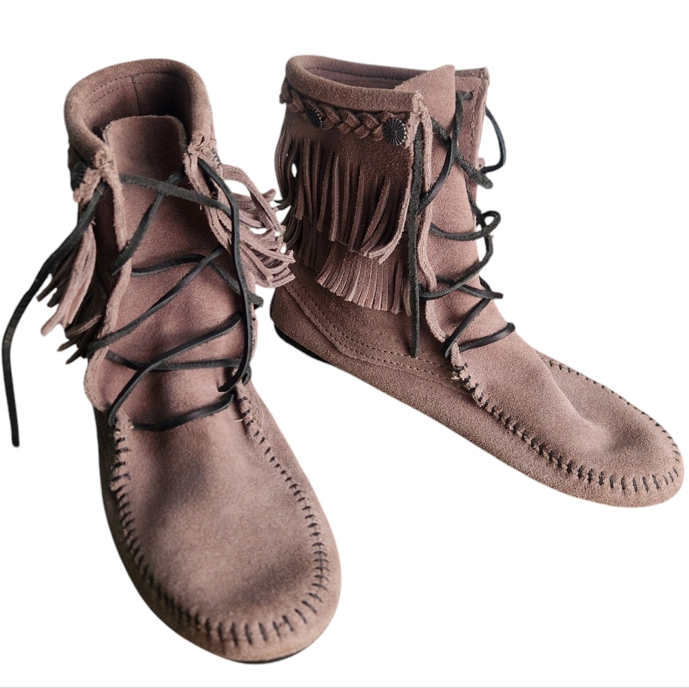 Minnetonka Brown Fringe Ankle Boots